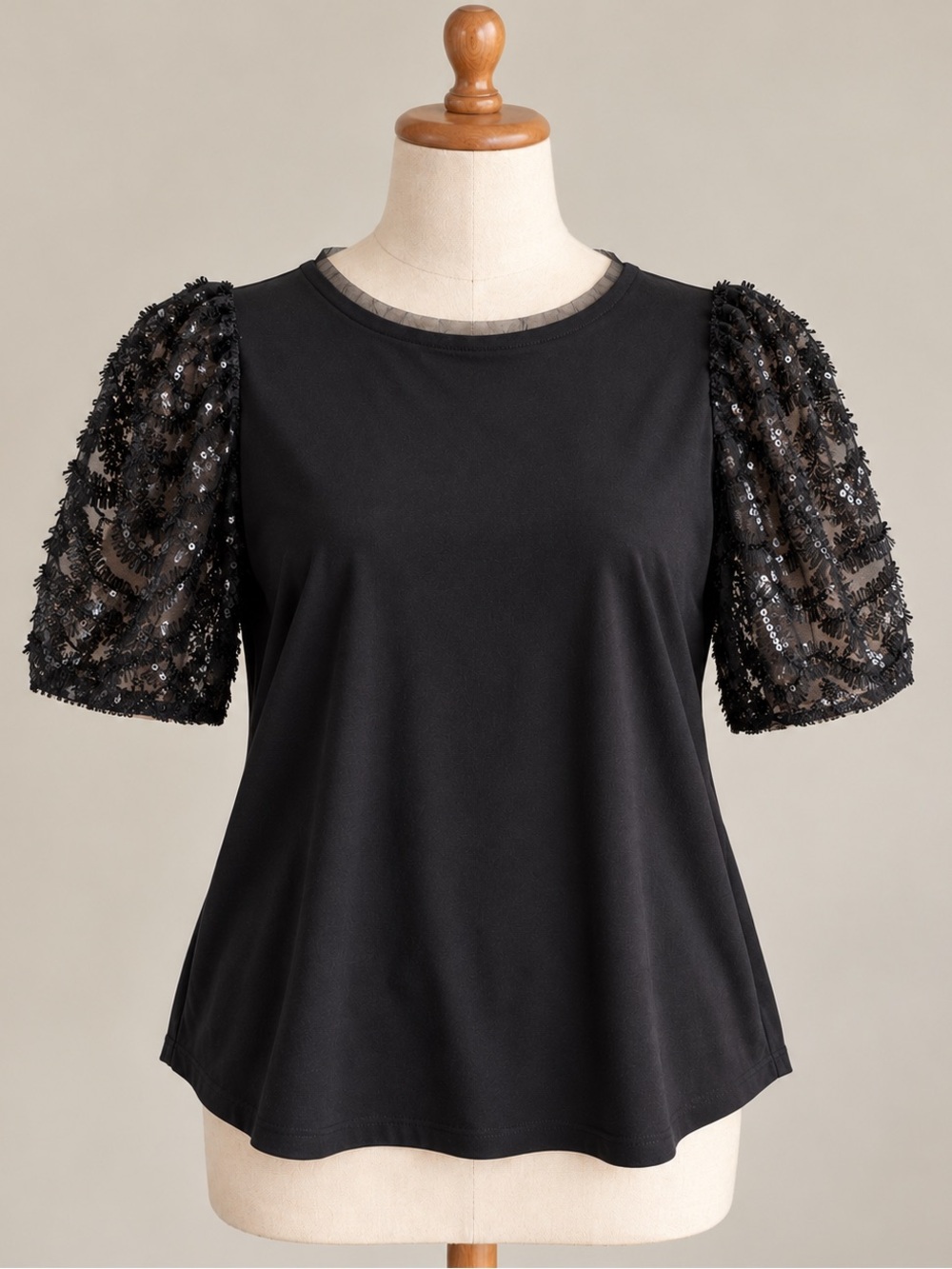 Anthropologie Black Sequin Sleeve Tee
